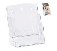 relaxdays Porta Depliant, A4/Lunghezza ISO 2 Livelli Acrilico, Porta Brochure da Tavolo e Muro 27,5x24x15cm, Trasparente