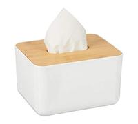 Relaxdays, Bianco/Naturale Porta Fazzoletti con Coperchio in bambù, per Bagno, Design Moderno, Plastica, HLP 10x17x13 cm, 1 Pz