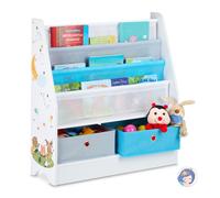 relaxdays Portagiochi Porta Giochi Bambini, Motivi di Animali, 2 Scatole, 3 Scomparti, Scaffale Libreria, HLP 74x71x23 cm, Colorato, Fibra di Legno, Set da 1