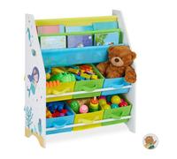 relaxdays Portagiochi Porta Giochi Bambini, Motivi Marini, 6 Box 2 Scomparti, Scaffale Libreria, HLP 74 x 62 x 31,5 cm, Colorato, Fibra di Legno, Set da 1
