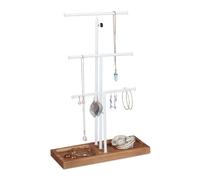 Relaxdays Espositore Gioielli con 3 Aste & Ripiano, Stand a Forma di T, Porta Collane, Anelli & Orecchini, Design Bianco