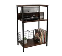 Relaxdays Porta Giradischi Mobile con 3 Ripiani divisori in Metallo e MDF, 65x40x30 cm, Marrone/Nero