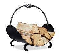 Relaxdays Porta Legna da Interno in Metallo, Contenitore con Manico, 42,5 x 43,5 x 30 cm, Indoor, Accessori Camino, Nero, Acciaio, 1 pz