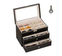 Relaxdays Porta Occhiali Multiplo, Scatola per 18 Paia, Espositore con Cassetti, HxLxP 22,5 x 33,5 x 19 cm, Nero