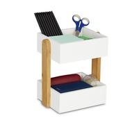 relaxdays Portaoggetti da Scrivania in Bambù, 25 x 22,5 x 16,5 cm, 2 Scomparti, Organizzatore Ufficio & Studio, Bianco