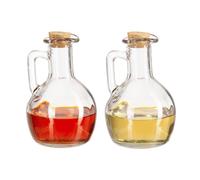 Relaxdays 8X Porta Olio e Aceto, Set Doppio, 2 Bottiglie in Vetro con Tappo in Sughero, Condimenti, 180 ml Una, Trasparente