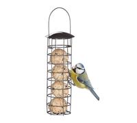 Relaxdays Mangiatoia per Uccelli Selvatici, da Appendere, Dispenser per Mangime, Coperchio, H x D 31 x 8,5 cm, Grigio