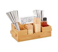 relaxdays Porta Posate in Bambù,7 Scomparti,Da Tavolo per Tovaglioli,Posate,Olio,Condimenti,HLP 11,5x35x15cm,naturale