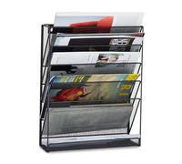 Relaxdays Porta-riviste da Muro, Depliant da Parete A4 Espositore Brochure Stand per Giornali HLP: 40 x 32 x 10 cm, Nero