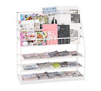 Relaxdays Riviste da Terra in Metallo, 96x97x37 cm, Espositore Porta Giornali per Salotto, Portariviste, Bianco, Acciaio, 1 pz