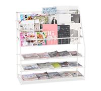 Relaxdays Riviste da Terra in Metallo, 96x97x37 cm, Espositore Porta Giornali per Salotto, Portariviste, Bianco, Acciaio, 1 pz