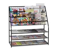 Relaxdays Riviste da Terra in Metallo, 96x97x37 cm, Espositore Porta Giornali per Salotto, Portariviste, in Nero, Acciaio, 1 pz