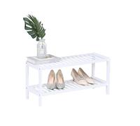 Relaxdays Porta Scarpe in bambù con 2 Ripiani a griglia, Bianco, 33,5x70x24,5 cm