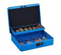 Relaxdays Cassetta con Combinazione Numerica a 3 Cifre, per Banconote, Scomparto per Monete, 8,5x30,5x25 cm, Blu, Ferro