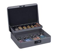 Relaxdays Cassetta con Combinazione Numerica a 3 Cifre, per Banconote, Scomparto per Monete, 8,5x30,5x25 cm, Grigio