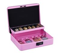 Relaxdays Cassetta con Combinazione Numerica a 3 Cifre, per Banconote, Scomparto per Monete, 8,5x30,5x25 cm, Rosa, Acciaio