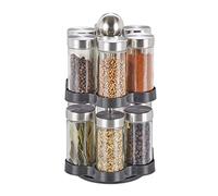 Relaxdays Porta spezie da Cucina Girevole con 12 Barattoli, Organizer Rotante a 360° Salvaspazio, Acciaio, Argento Nero, 1 pz