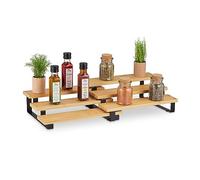 Relaxdays Porta Spezie in Bambù, 3 Livelli, Allungabile, Naturale | Scaffale Organizer da Cucina, HLP 11,5 x 32 x 24,5 cm