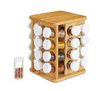 relaxdays Porta Spezie XXL, Girevole, 32 Barattoli, Custodia Salvaroma, Espositore per Condimenti, Bambù, Legno Naturale
