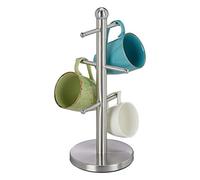 Relaxdays Porta Tazze da Appoggio con 6 Aste, Argento | Portatazzine da Caffè da Cucina Salvaspazio, Supporto ad Albero