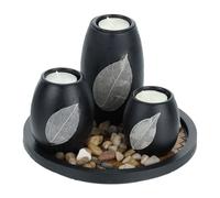 Relaxdays Porta tealight con pietre deco e vassoio