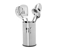 Relaxdays Porta Utensili da Cucina, Set da 5 Accessori, 4 Mestoli, Portaposate, Portamestoli, Kit in Acciaio, Argento, Inox