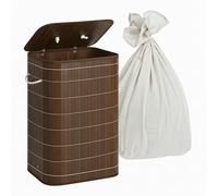 Relaxdays portabiancheria con Coperchio, bambù, 80 l, Pieghevole, HxLxP: 60 x 40 x 30 cm, Marrone