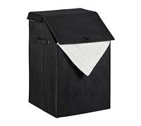 relaxdays Portabiancheria Salvaspazio, Cesto Pieghevole con Coperchio e Manici, 56 L, HLP 55 x 37 x 30,5 cm, Nero, Poliestere