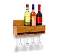 Relaxdays Cantinetta, 17x37x11,5, Portabottiglie con Portabicchieri in bambù, per 4 Bottiglie di Vino, Naturale, 36x11.5x17 cm