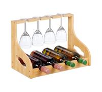 Relaxdays Cantinetta Portabottiglie, Scaffale per 4 Bottiglie di Vino in Orizzontale e Bicchieri, 30x44,5x23,5 cm, Bambù