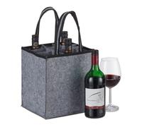 Relaxdays Borsa Porta Bottiglie di Vino e Birra, 9 Scomparti, Portabottiglie e Shopping Bag, 45x24x24 cm, Antracite, Feltro