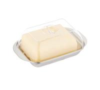 Relaxdays Portaburro con Coperchio, Burriera in Acciaio Inox e Plastica 250 g di Burro 5,5x18x11 cm, Argento Trasparente