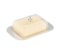 Relaxdays Portaburro con Coperchio, Burriera in Acciaio Inox e Plastica 250 g di Burro 7x18,5x12 cm, Argento Trasparente