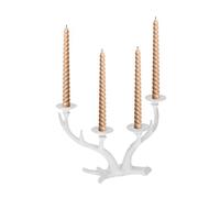 Relaxdays Portacandele a Quattro Bracci, Design a Corna di Cervo, Candelabro Vintage per Candele Lunghe, Ghisa, Bianco, 13 x 22 x 10,5 cm