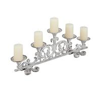 Relaxdays Portacandele Antico, a 5 Bracci Candelabro, Shabby Chic, in Ghisa, Vintage, HxLxP: 20 x 59 x 9,5 cm, Bianco