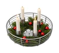 Relaxdays portacandele Avvento, A x D: 6 x 20,5 cm | centrotavola moderno rotondo, 4 posti candele, metallo, argento