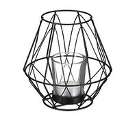 Relaxdays Portacandele dal Design Geometrico in Ferro, Vasetto in Vetro Porta Candele e Lumini, H x D 14 x 14 cm, Nero