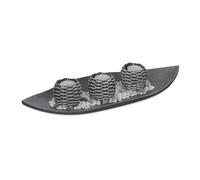 Relaxdays Portacandele Decorativo con Vassoio, 3 Porta-Tea Light e Pietre, per Il Tavolino e Il Salotto, Grigio Bianco, Cera, 6 x 39 x 16 cm