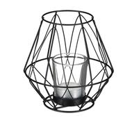 Relaxdays Portacandele dal Design Geometrico in Ferro, Vasetto in Vetro Porta Candele e Lumini, H x D 14 x 14 cm, Nero