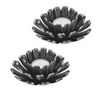 Relaxdays Portacandele, Set da 2, a forma di Fiore, Argento | Supporto in Ghisa, Esterni e Interni, H x D: 6 x 13,5 cm