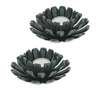 Relaxdays Portacandele, Set da 2, a Forma di Fiore, Supporto in Ghisa, Esterni e Interni, H x D: 6 x 13,5 cm, Verde