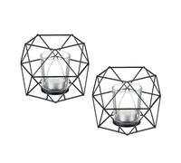 Relaxdays Portacandele, Set da 2, Metallo, Design Geometrico, HxLxP: 10 x 13 x 12 cm, con Contenitore in Vetro, Nero, Ferro