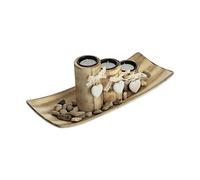 Relaxdays Portacandele, Vassoio e Vasetti, Centrotavola Rotondo, 3 Candeline, Effetto Legno, Cuori, L: 34 cm, Marrone, Fibra