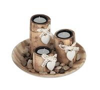 Portacandele Vassoio con candele Centrotavola in legno 3 pz. Naturale 610 g