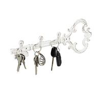 Relaxdays Portachiavi da Muro, 3 Ganci Porta Chiavi da Parete a Forma di Chiave, Decorativo, 12,5x33x4,5 cm, Bianco