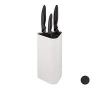 Relaxdays Portacoltelli in Plastica, Ceppo per Coltelli con Setole Estraibili, Vuoto, HxLxP: 22,5x13,5x12,5 cm, Bianco, 22.5 x 13.5 x 12.5 cm