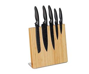 Relaxdays Portacoltelli Magnetico, Ceppo per Coltelli in Bambù, Supporto Vuoto Universale, 27,5 x 28 x 12 cm, naturale