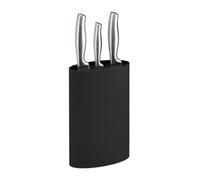 Relaxdays Oval Knife Block Portacoltelli Ovale, Ceppo Vuoto per i Coltelli, Blocco con Le Setole, HxLxP: 22 x 16,5 x 6,5 cm ca, Nero, Plastica