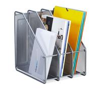 Relaxdays Portariviste Raccoglitore da Scrivania, Portadocumenti Acciaio, Documenti A4, 31,5x24x29 cm, 3 Scomparti Fascicoli, Argento