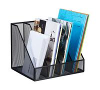 Relaxdays Portariviste Raccoglitore da Scrivania, Portadocumenti Acciaio, Documenti A4, HLP: 26x31x26 cm, 4 Scomparti Fascicoli, Nero